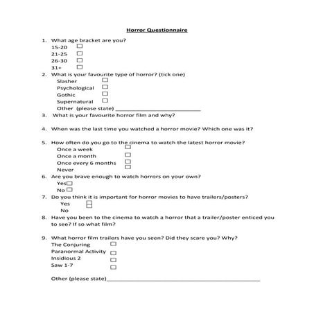 Horror questionnaire | PDF