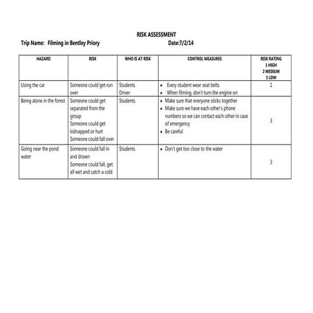 Horror risk assessment | DOCX