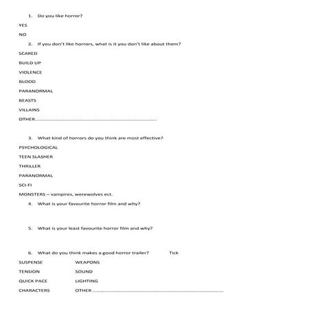 Horror trailer questionnaire.