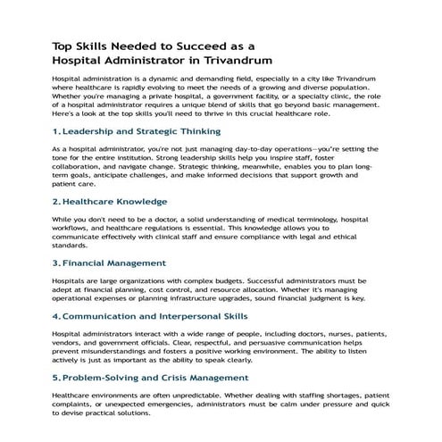 Top Skills Needed to Succeed as a Hospital Administrator in Trivandrum