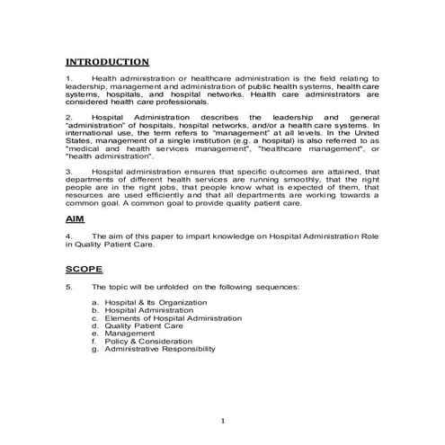 Hospital administration role in quality patient care