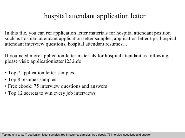 hospital attendant application letter sample application letter for hospital