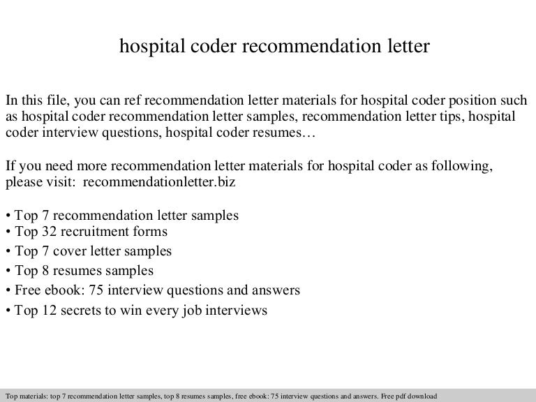 hospital coder recommendation letter letter of recommendation sample medical