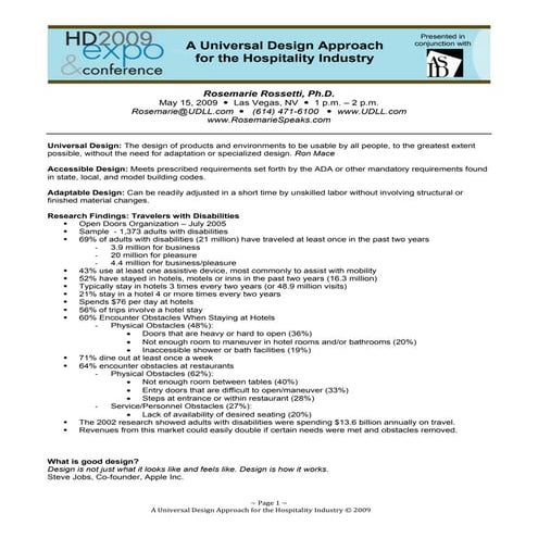 Hospitality Design Expo Handout Rosemarie Rossetti Ph D