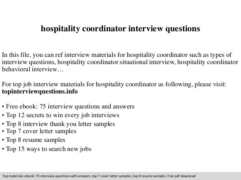 Resume Sample Resume For Hospitality Coordinator hospitality coordinator interview questions