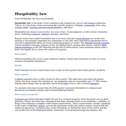Hospitality law.