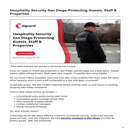 Hotel & Hospitality Security in San Diego: Complete Safety Guide | PDF