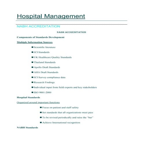 Hospital management nabh  