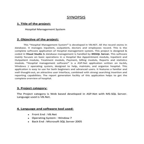 Hospital management synopsis