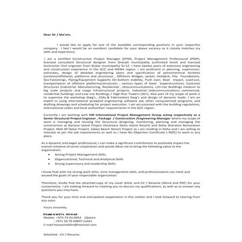 Hossam(civil structural engineer) cover letter+cv-resume-3-09-2015 | PDF