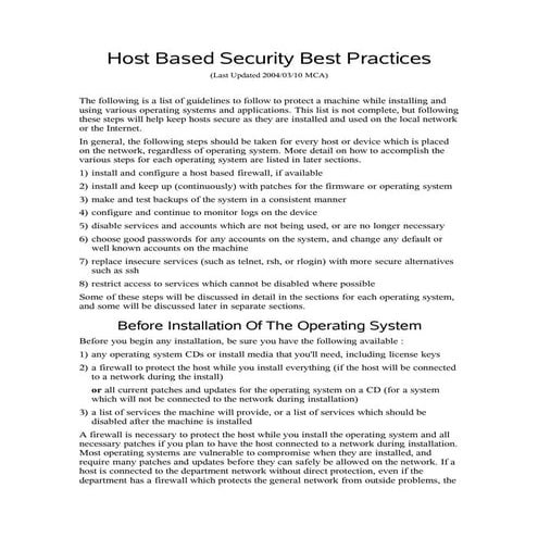 Host Based Security Best Practices