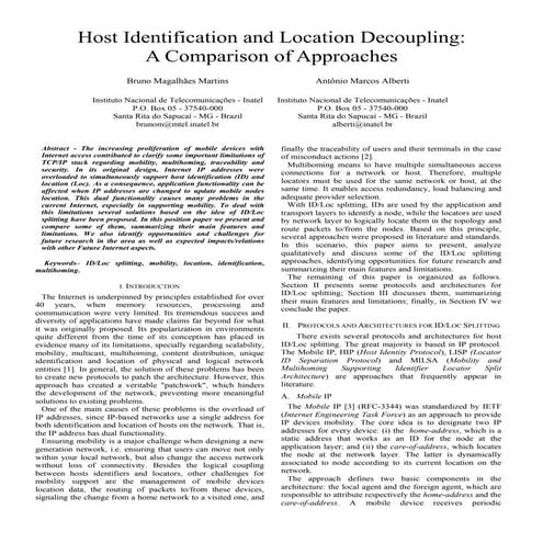 Host Identification and Location Decoupling a Comparison of Approaches