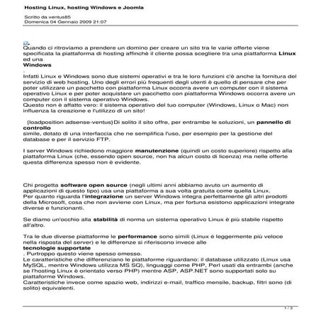 Hosting Linux, hosting Windows e Joomla