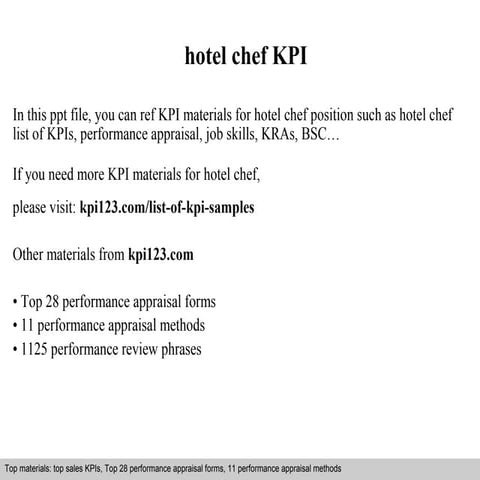 Hotel chef kpi