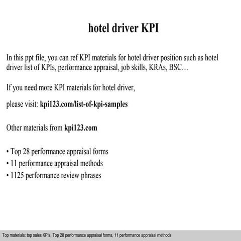 Hotel driver kpi | PPT