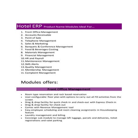 Hotel erp modules