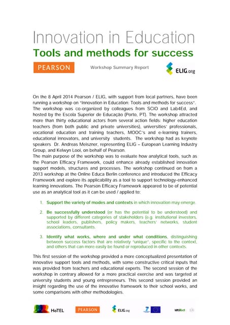 Innovation in Education Tools and methods for success