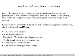 Cover letter front desk hotel clerk