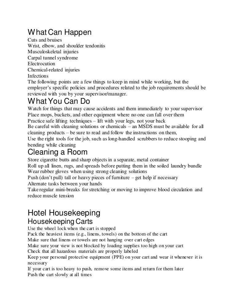 Hotel housekeeping sop etc