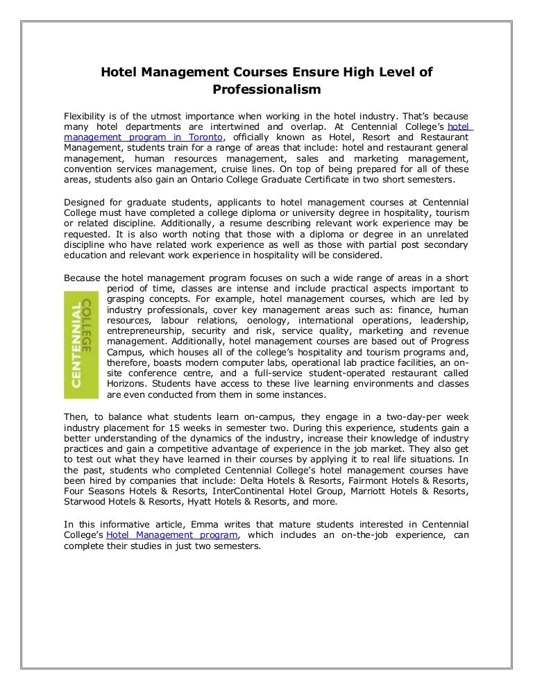 Hotel Management Courses Ensure High Level Of Professionalism