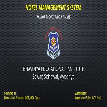 Hotel Management System PPT for BCA final year Students