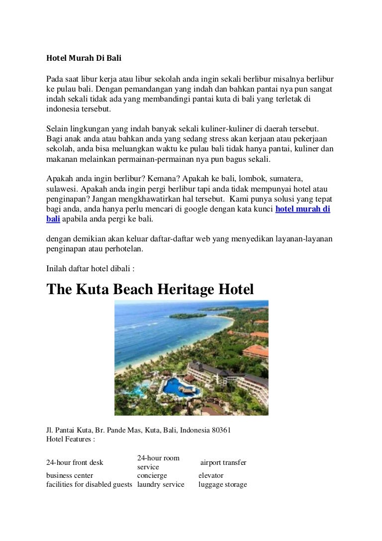 Daftar Hotel Murah Di Bali Dekat Pantai Kuta Tahun 2014