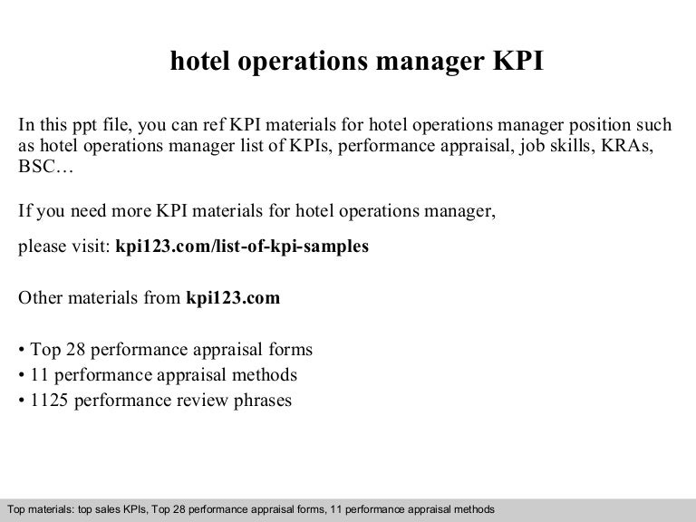 hotel operations manager job description