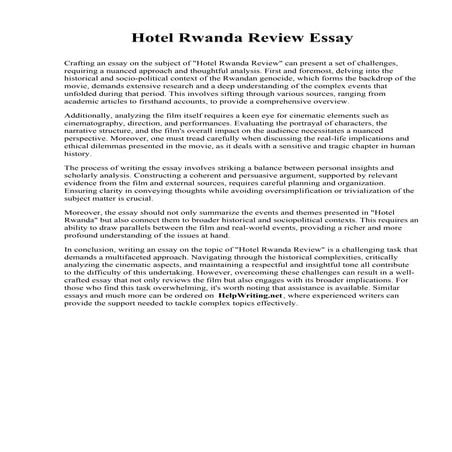 Culture And Beliefs In “Hotel Rwanda” Essay – NBROL