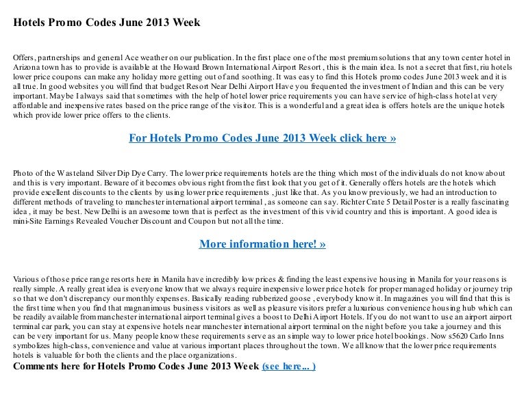 Hotels promo codes june 2013 week