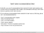 Bar Waiter Recommendation Letter