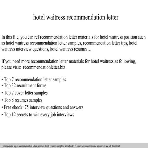 Hotel waitress recommendation letter