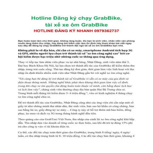 Hotline đăng ký chạy grab bike