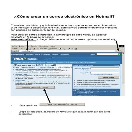 Procedimiento para crear una cuenta de correo electronico en Hotmail | PPT