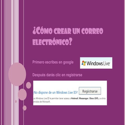 Procedimiento para crear una cuenta de correo electronico en Hotmail | PPT