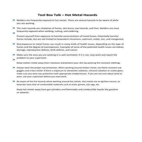 Hot metal hazards