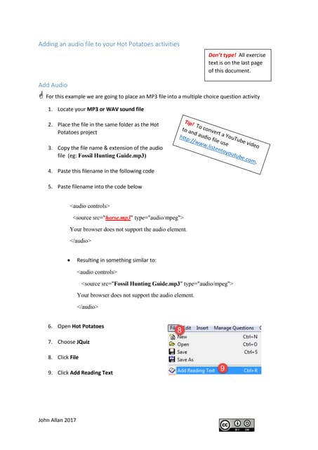 Hot Potatoes Add Audio
