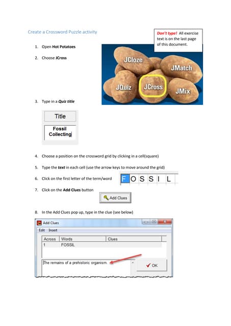 Hot Potatoes Crossword PDF Hot Potatoes Crossword PDF