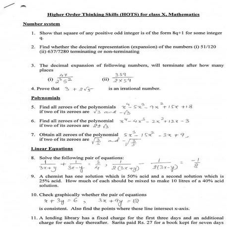 HOTS for class X math | PDF