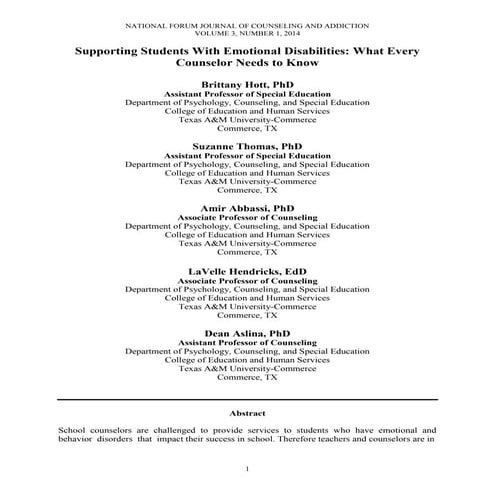 Supporting Students With Emotional Disabilities: What Evrery Counselor Needs ...
