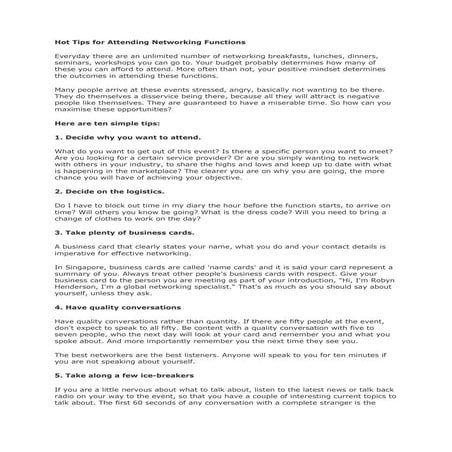 Hot Tips For Attending Networking Functions