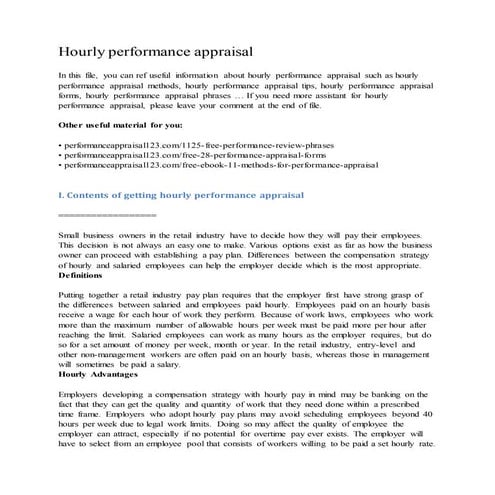 Hourly performance appraisal