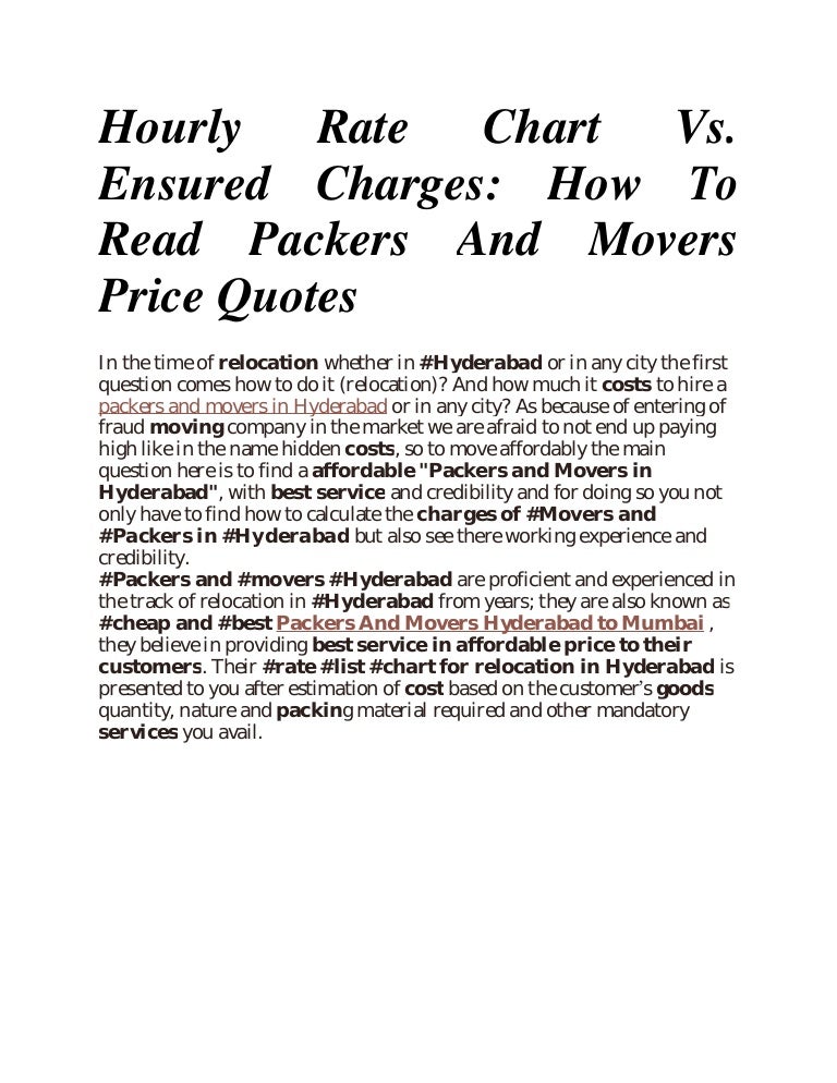 Hourly rate chart vs. ensured charges how to read packers and movers