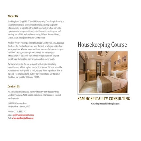 Housekeeping course | Game Lodge Housekeeping Training | Resort Housekeeping ...