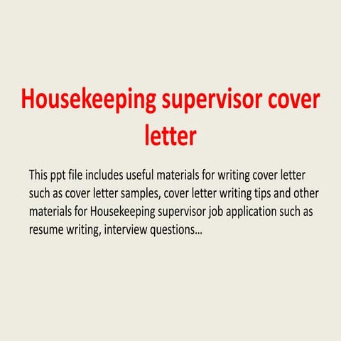 Housekeeping supervisor cover letter