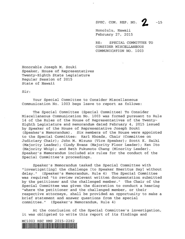 House special committee report