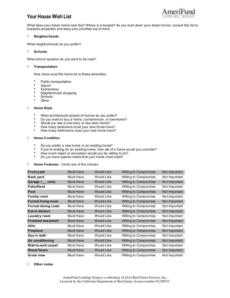 House Wish List