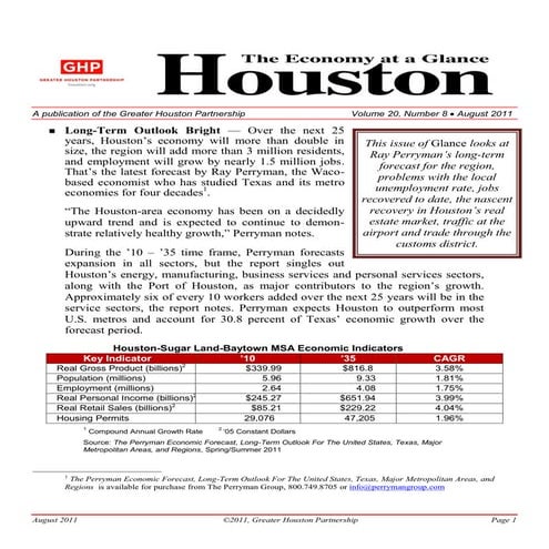 Houston Economy at a Glance - Augst 2011