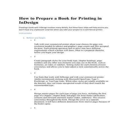 How to prepare a book for printing in in design | PDF