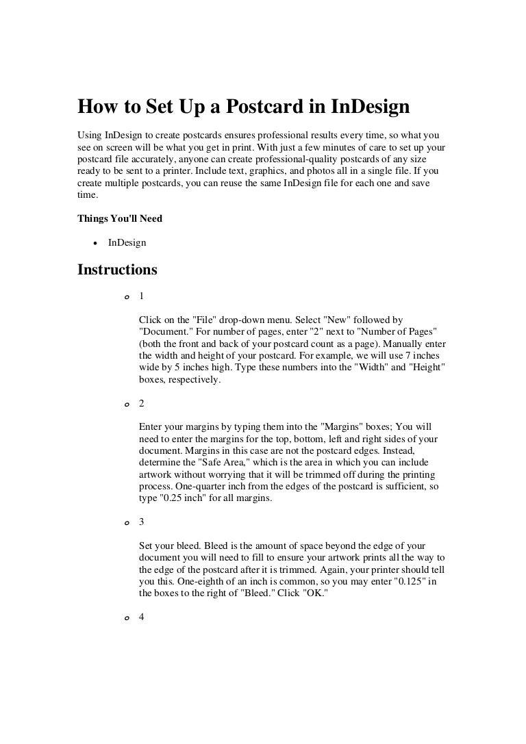 How to set up a postcard in in design