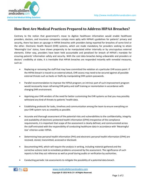 How Best Are Medical Practices Prepared to Address HIPAA Breaches? 